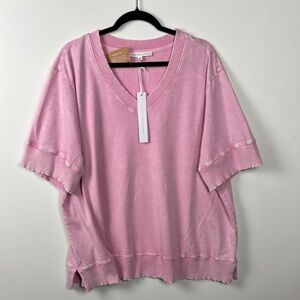 Jane and Delancey Pink V-Neck Sweatshirt Tee NWT Sz 2X Short Sleeves Comfort